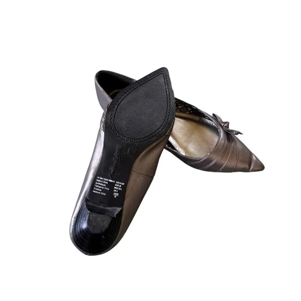 Y2K Deadstock American Eagle metallic ballet flats bow detail, size US 6.5W